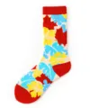 Bunte tropische Blumen Wadensocken mit roter Ferse und Spitze für Damen und Herren. - Einheitsgröße / Ahornblatt