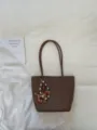 Brown Woven Tote Bag Large Capacity Vintage Shoulder Bag Women Fashion Daily Casual - With Pendant / Brown