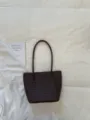 Dark brown woven leather tote bag for women, stylish large capacity vintage shoulder bag. - No Pendant / Coffee Brown