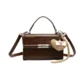 Brown retro top handle bag women fashion commuting shoulder crossbody square bag chic style - Brown No Pendant