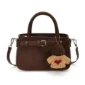 Retro brown women handbag suede shoulder crossbody bag with cute dog pendant fashion - With Pendant / Coffee