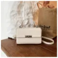 Retro cream white small square bag, elegant commuter shoulder and crossbody bag for women. - Off White