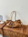 Retro large capacity women shoulder bag soft leather casual tote handbag brown stylish purse - Khaki With Charm
