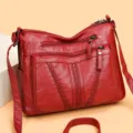 Red Multi-Pocket Soft Leather Crossbody Bag for Women, Casual Shoulder Bag for Daily Use. - Red