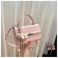 Pink vintage mini square bag, stylish PU leather crossbody handbag with heart charm. - With Pendant / Pink