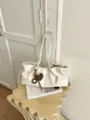 Stylish slouchy leather tote bag for women, large capacity daily commuter shoulder handbag. - White + Pendant