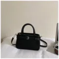 Black mini top handle handbag, vintage commuter crossbody bag with stylish belt buckle detail. - No Pendant / Black