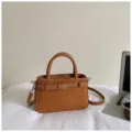 Brown suede commuter handbag, versatile vintage shoulder bag with top handle and metal buckle. - No Pendant / Brown