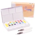 Draagbare 18-kleurige vaste aquarelverfset met navulbare waterbrush pennen en palet. - 18 Kleuren