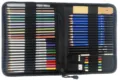 Detail view of 51-piece sketch pencil set interior layout, organized drawing tools in black case. - HB / Black