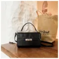 Black retro small handbag stylish vintage square bag chic crossbody shoulder bag for women - Black