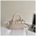 Retro beige brushed shoulder crossbody bag with belt buckle decoration for women stylish commuter daily - No Pendant / Off White