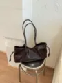 Brown PU leather slouchy tote bag, large capacity vintage commuter handbag with double straps. - Brown No Pendant