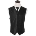 Herren schmale Paisley Jacquard Weste und Krawatte Set, elegante formelle Detailansicht. - S / Oberteile / Schwarz