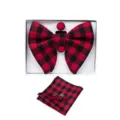 Herren rot schwarzes Karo Fliege Einstecktuch Manschettenknöpfe Set Hochzeit Geschenk. - Rot/Schwarz Karo