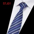 Herren Business formale gestreifte Krawatte Polyester Seide Jacquard Hochzeit Party Hemd - Dunkelblau Gestreift Jacquard (STJ01)