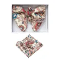 Herren Paisley Fliege Einstecktuch Manschettenknöpfe Set Hochzeitsgeschenk Zubehör - Weiß Blumig