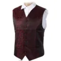 Men's slim fit paisley formal vest business wedding waistcoat stylish single breasted - Wine Red Black
