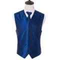 Men's blue paisley jacquard slim-fit suit vest waistcoat with matching tie for wedding party - Sapphire Blue