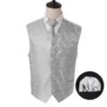 Silbernes Paisley Weste Krawatte und Einstecktuch Set fuer Herren Hochzeit formelle Kleidung. - S / Set / Grau