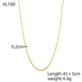 Detail shot of the golden titanium steel snake bone chain, showing width 0.2cm and length specs. - Thin Snake Bone Chain (XL19D)