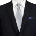Men's silver grey business formal necktie variant with classic suit and pocket square. - STJ106