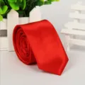 Red slim 5cm necktie for men and women, ideal for business suit and casual wear. - Bright Red