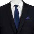 Men's business formal zipper tie set with classic black suit and blue textured striped necktie. - STJ109