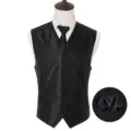 Herren schwarze Paisley Muster Weste Krawatte und Einstecktuch Set fur die Hochzeit. - S / Set / Schwarz