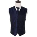 Herren Paisley Jacquard Anzugweste mit passender Krawatte fuer Party Hochzeit, Slim Fit. - S / Oberteile / Dunkelblau
