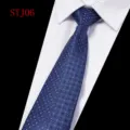 Classic navy blue men business formal Jacquard necktie with elegant geometric pattern. - Deep Blue Geometric Diamond (STJ06)
