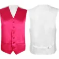 Men slim fit single-breasted V-neck suit vest waistcoat pink front white back casual top. - Peach Pink (Front) with White (Back)