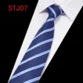 Classic men's blue striped polyester jacquard tie for business formal wear and wedding events. - Blue and White Striped (STJ07)