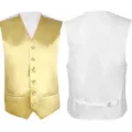 Men's Slim V-Neck Gold Front Suit Vest Casual Wedding Single-Breasted Waistcoat - Gold (Front) with White (Back)