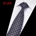 Men business formal polyester silk jacquard tie, purple white square pattern on black. - Black Purple White Block (STJ09)