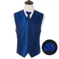 Men's blue paisley vest tie and pocket square 3-piece set, ideal for business wedding and groomsmen. - Sapphire Blue