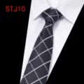 Men's business formal black tie with white grey diagonal grid pattern for wedding party shirt. - Black White Gray Lines (STJ10)