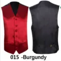 Men's slim fit V-neck single-breasted suit vest business casual waistcoat in burgundy. - Burgundy (Front) with Black (Back)