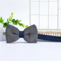 Men's knitted striped bow tie, navy blue and beige classic style for formal wear and parties. - Dark Blue with Beige Wavy Pattern (ZZLJ05)