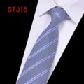 Men blue striped necktie business formal polyester silk tie for wedding party shirt accessories - Blue Striped (STJ15)