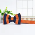 Men's knitted bow tie with blue and orange stripes, stylish Korean style fashion accessory. - Blue and Orange Chunky Knit Colorblock (ZZLJ06)