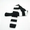 Men's black and white striped knit tie, stylish flat tip necktie for formal business wear. - Black & White Stripes