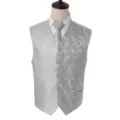Men's slim-fit paisley jacquard vest and tie set, ideal for weddings and formal business events. - Silver