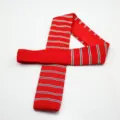 Men's knitted flat-head tie featuring red and white horizontal stripes for formal and casual wear. - Red Stripes