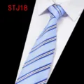 Men's blue striped business necktie, classic formal wedding party shirt accessory variant. - Blue White Striped (STJ18)