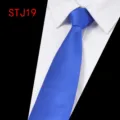 Blue men's formal business polyester silk jacquard tie for wedding party and shirt matching. - Blue Striped (STJ19)