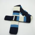 Men's stylish knit striped flat-end tie, classic navy and blue design for formal and casual wear. - Multi-color Striped
