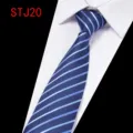 Men's classic business formal striped polyester tie for professional wedding party wear - Deep Blue Light Blue Striped (STJ20)