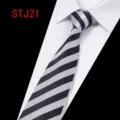 Classic black and white striped men's formal business tie for weddings and office wear. - Black White Striped (STJ21)