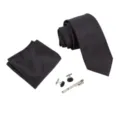 Conjunto de corbata negra formal pañuelo gemelos y sujetacorbatas para hombre set. - Sarga negra